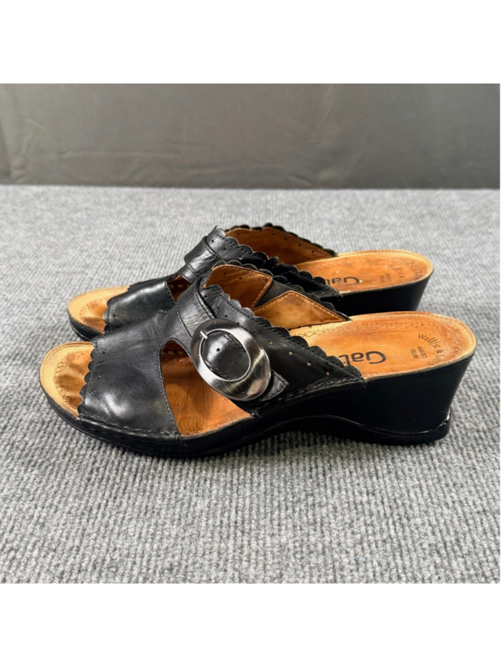 Gabor Sandals Women’s 7 Comfort Wedge Slide Black Leather Casual Resort Coastal
